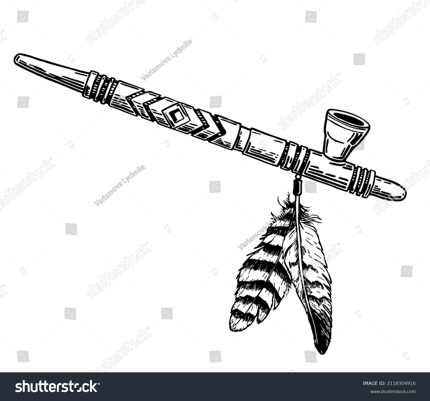 Pipe Peace Drawing Ceremonial Native American Stock Vector (Royalty ...