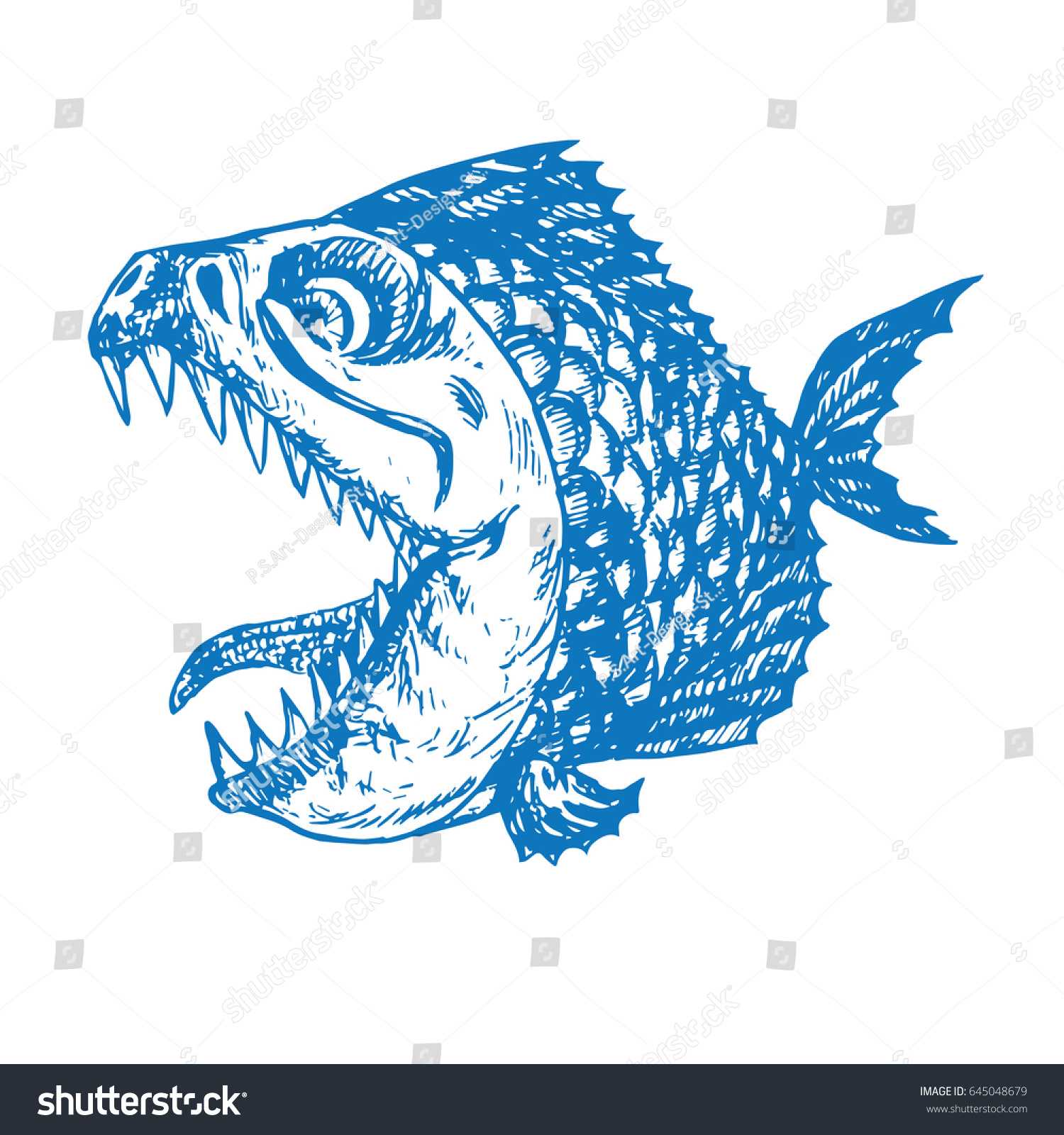 Piranhas Fish Profile Open Mouth Sharp Stock Vector