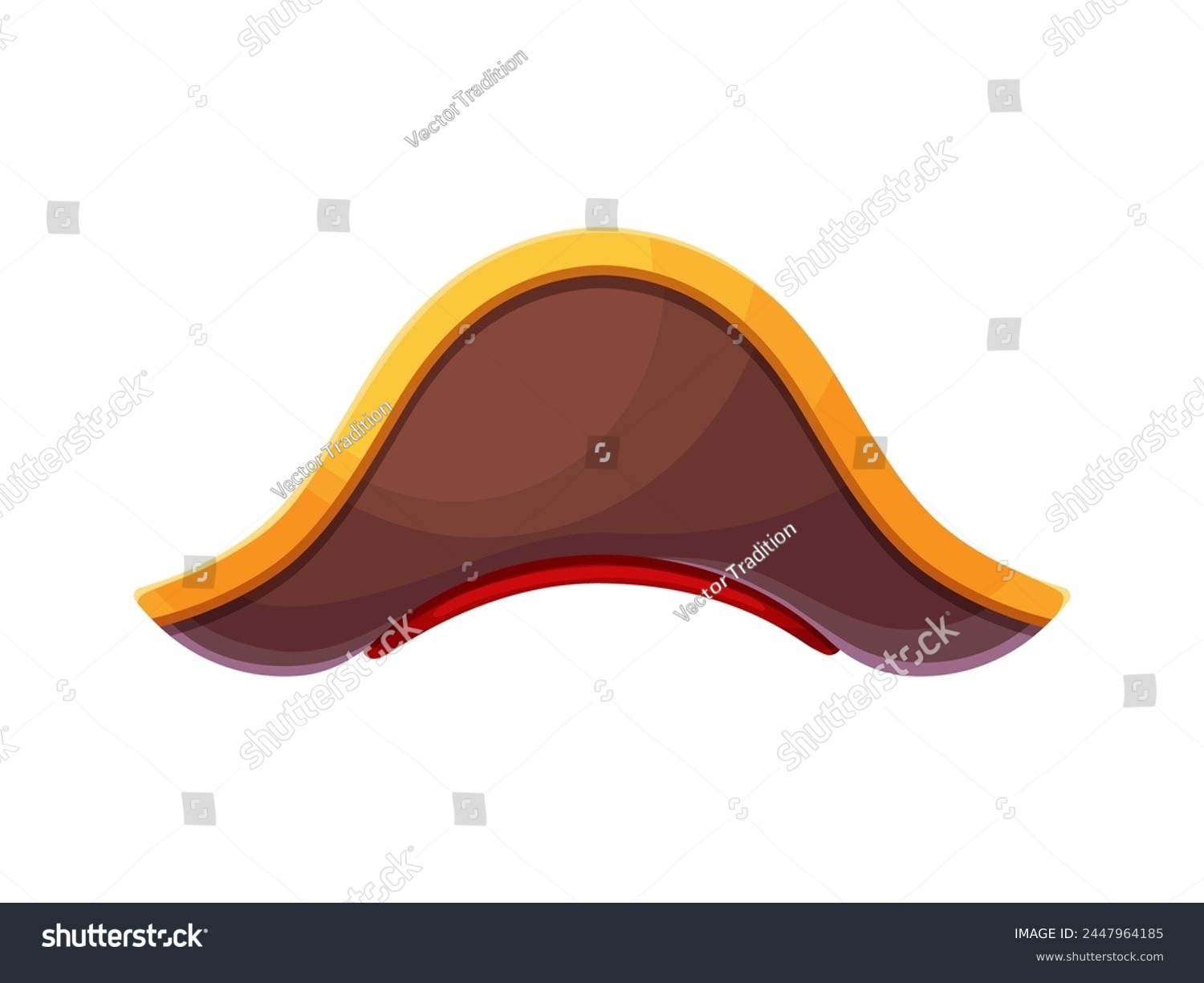 SVG of Pirate and corsair sailor captain tricorn hat. Cartoon carnival costume hat with crossbones emblem. Isolated vector buccaneer cocked cap with wide brim turned up at the sides. Caribbean rover headwear svg