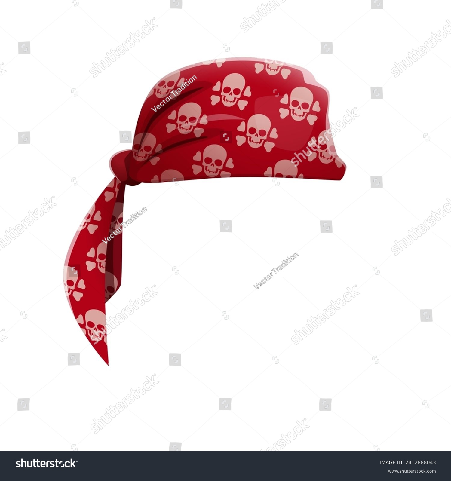 SVG of Pirate bandana, cartoon red corsair textile headwear with skull and crossbones motifs. Isolated vector sailor head scarf, vintage rover handkerchief, filibuster costume signifies buccaneer spirit svg