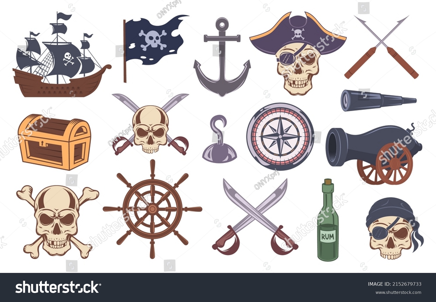 Pirate Emblems Black Symbols Pirates Drawing Stock Vector (Royalty Free ...