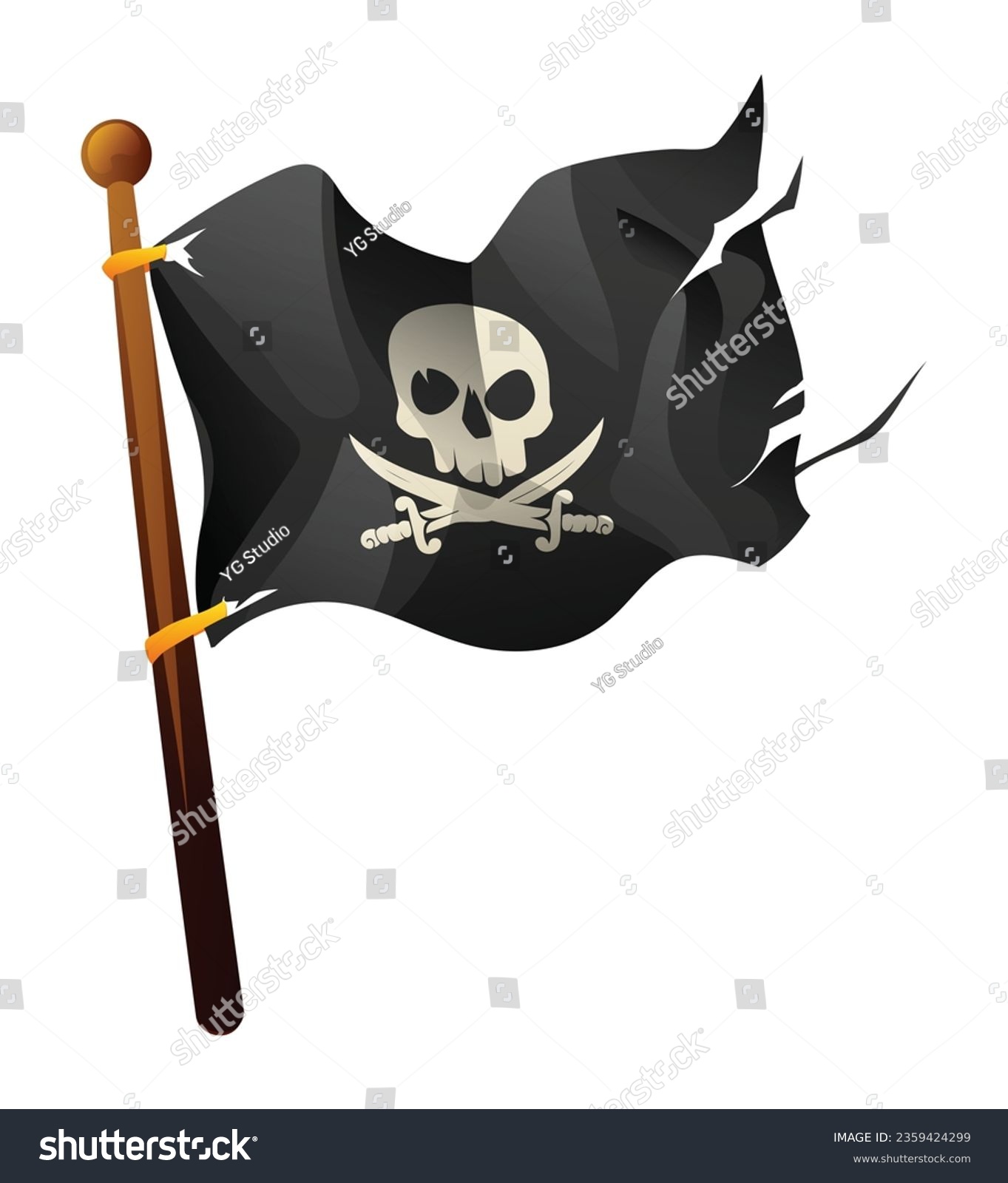 SVG of Pirate flag with skull and crossbones. Tattered pirate flag vector cartoon illustration svg