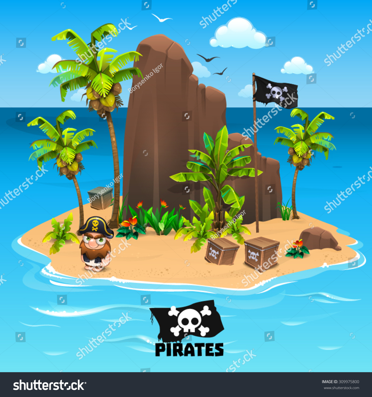 Pirate Island Stock Vector Illustration 309975800 : Shutterstock