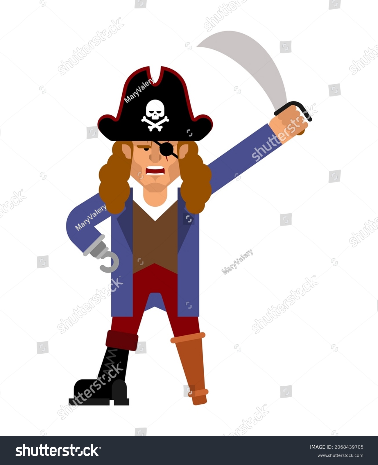 SVG of Pirate isolated. Filibuster with hook and wooden leg. buccaneer vector illustration svg