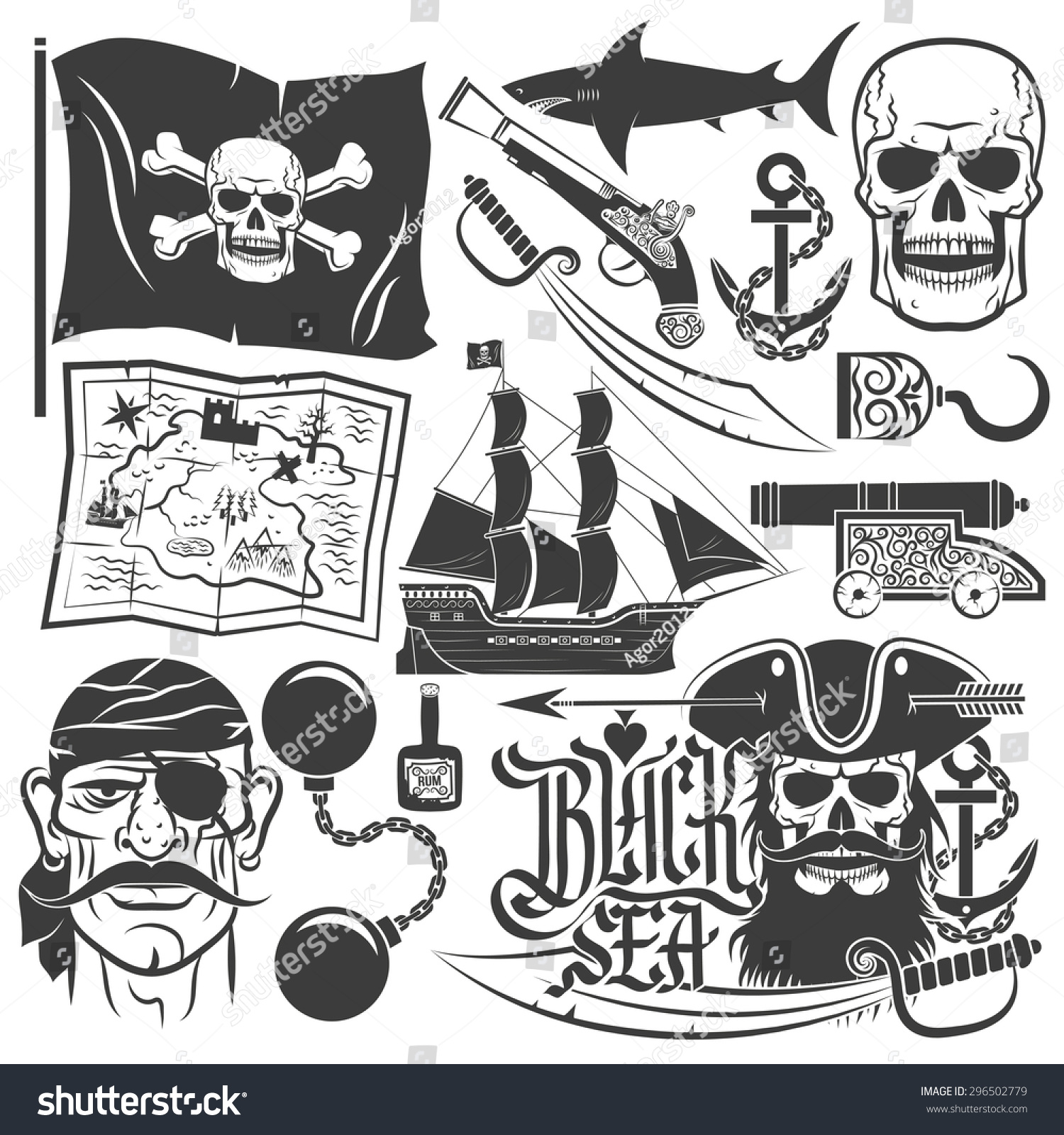 pirate set logos blackbeard tattoo skull stock vector 296502779 pirate set logos blackbeard tattoo skull stock vector 296502779