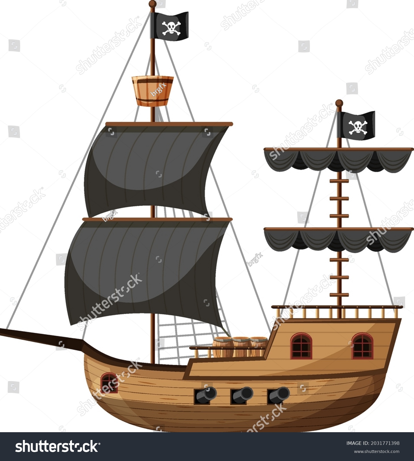 Pirate Ship Cartoon Style Isolated On Stock Vector (Royalty Free ...