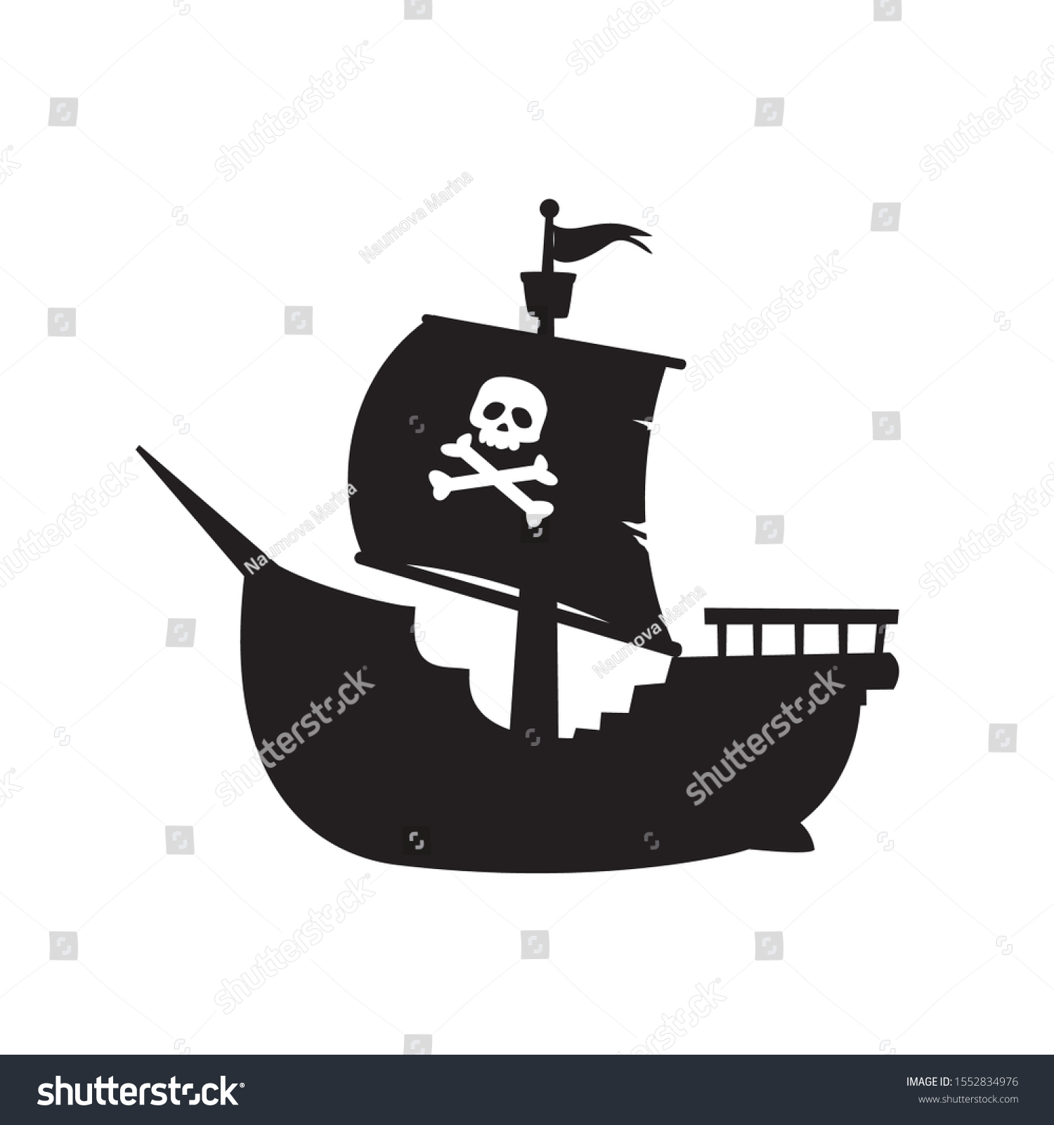 Pirate Ship Silhouettewooden Corsair Sailboat Isolated Stock Vector ...