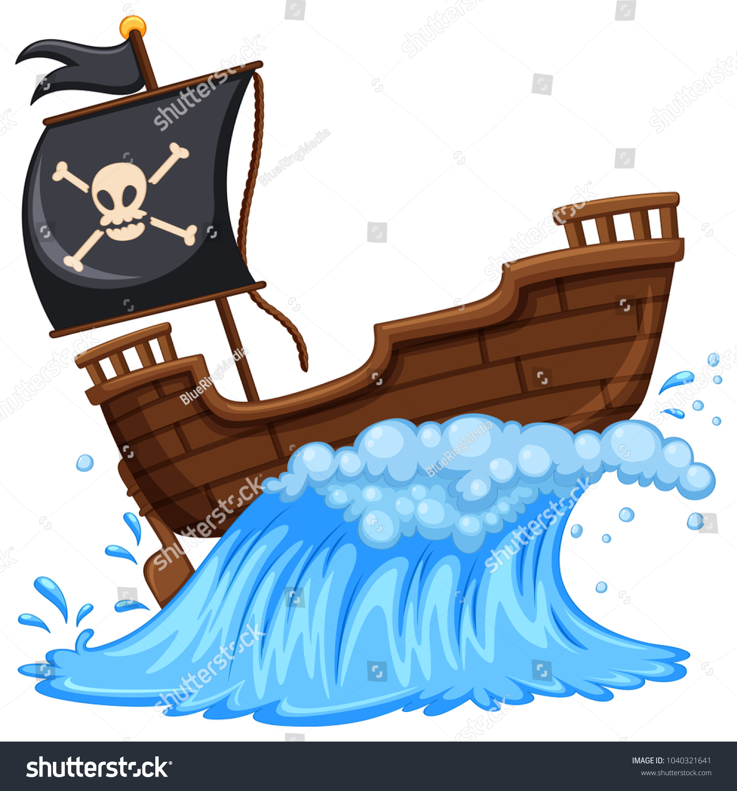 Barco Pirata Con Ilustración De Bandera Vector De Stock Libre De Regalías 1040321641