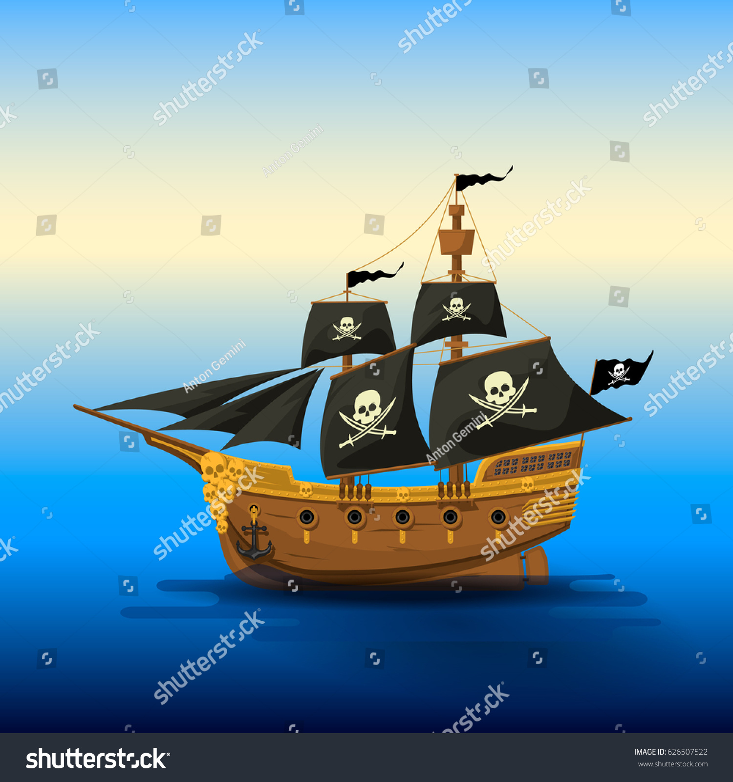 Pirate Ship Black Sails Stock Vector (Royalty Free) 626507522