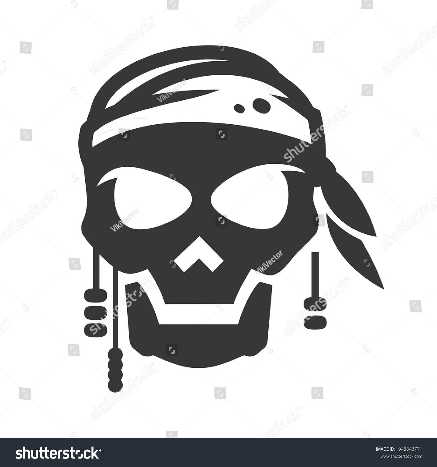 SVG of Pirate symbol, avatar bold black silhouette icon isolated on white. Skull in bandana pictogram, logo. Dangerous caribbean sailor, dead captain, corsair vector element for infographic, web. svg