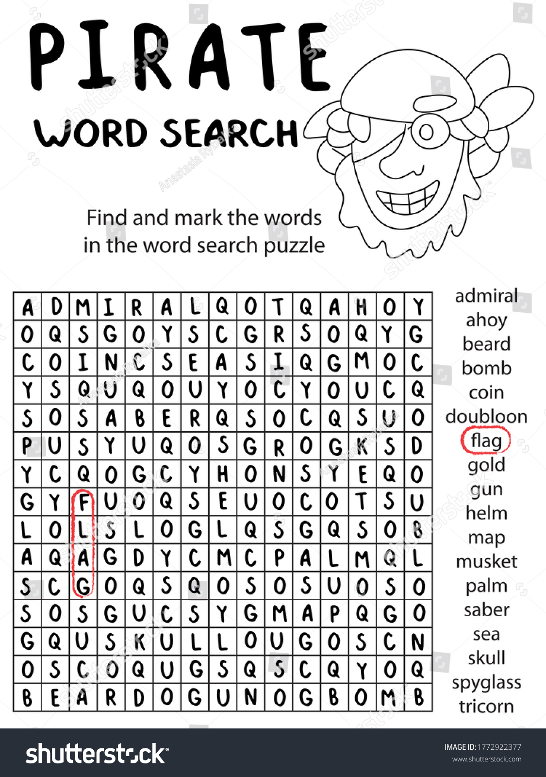 pirate themed word search puzzle stock stock vector royalty free 1780697525 shutterstock