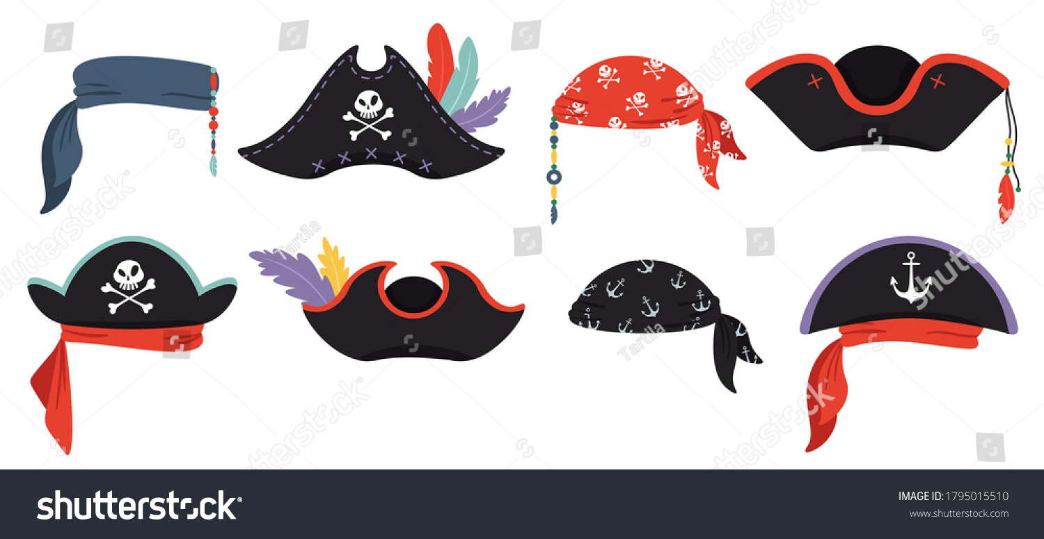 SVG of Pirates hats. Sea piracy cap fashion, buccaneer headgear, headdress accessory to party with roger, vector illustration svg