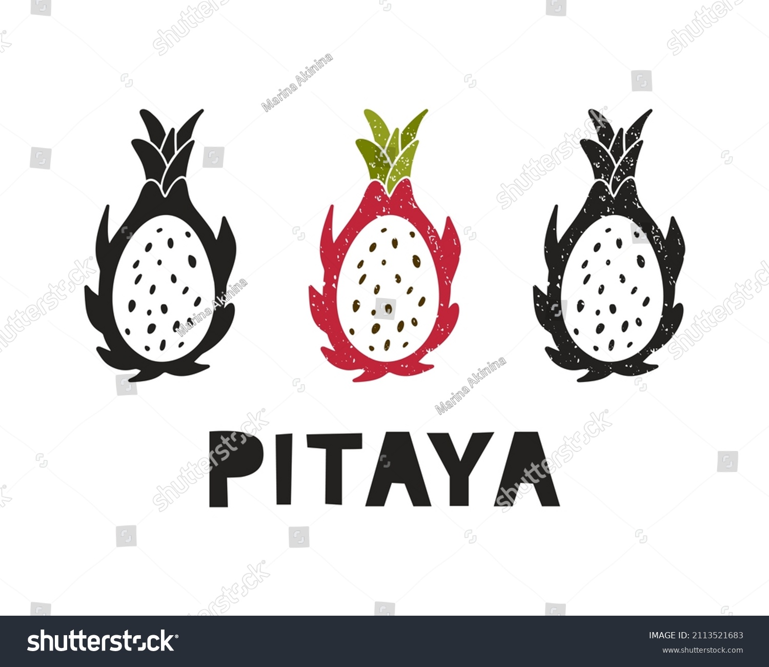 Pitaya Dragon Fruit Silhouette Icons Set Stock Vector (Royalty Free ...