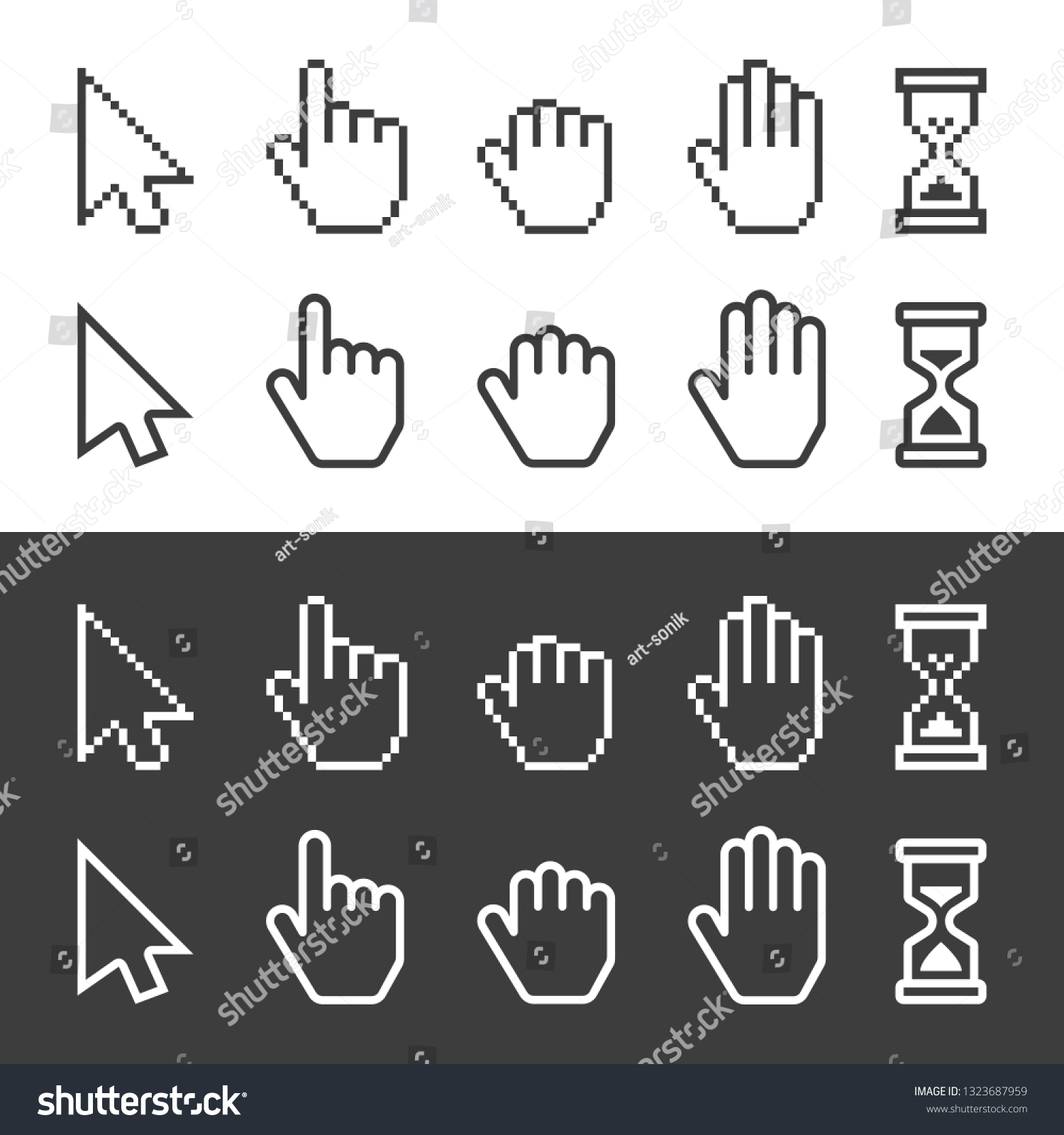 Pixel Smooth Cursors Icons Mouse Hand 库存矢量图（免版税）1323687959 Shutterstock 6622