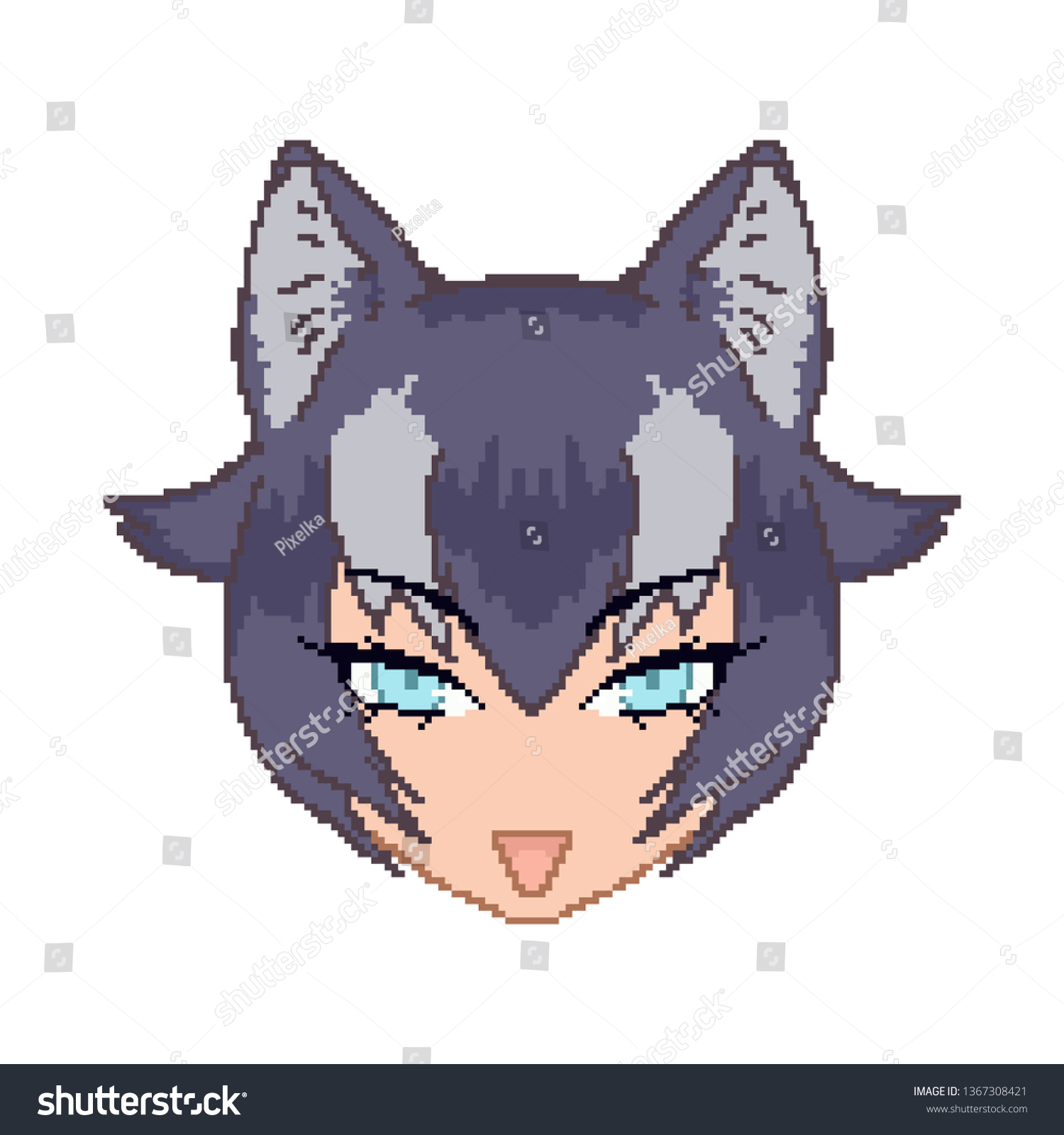 Pixel Art Anime Girl Face Boy Stock Vector Royalty Free