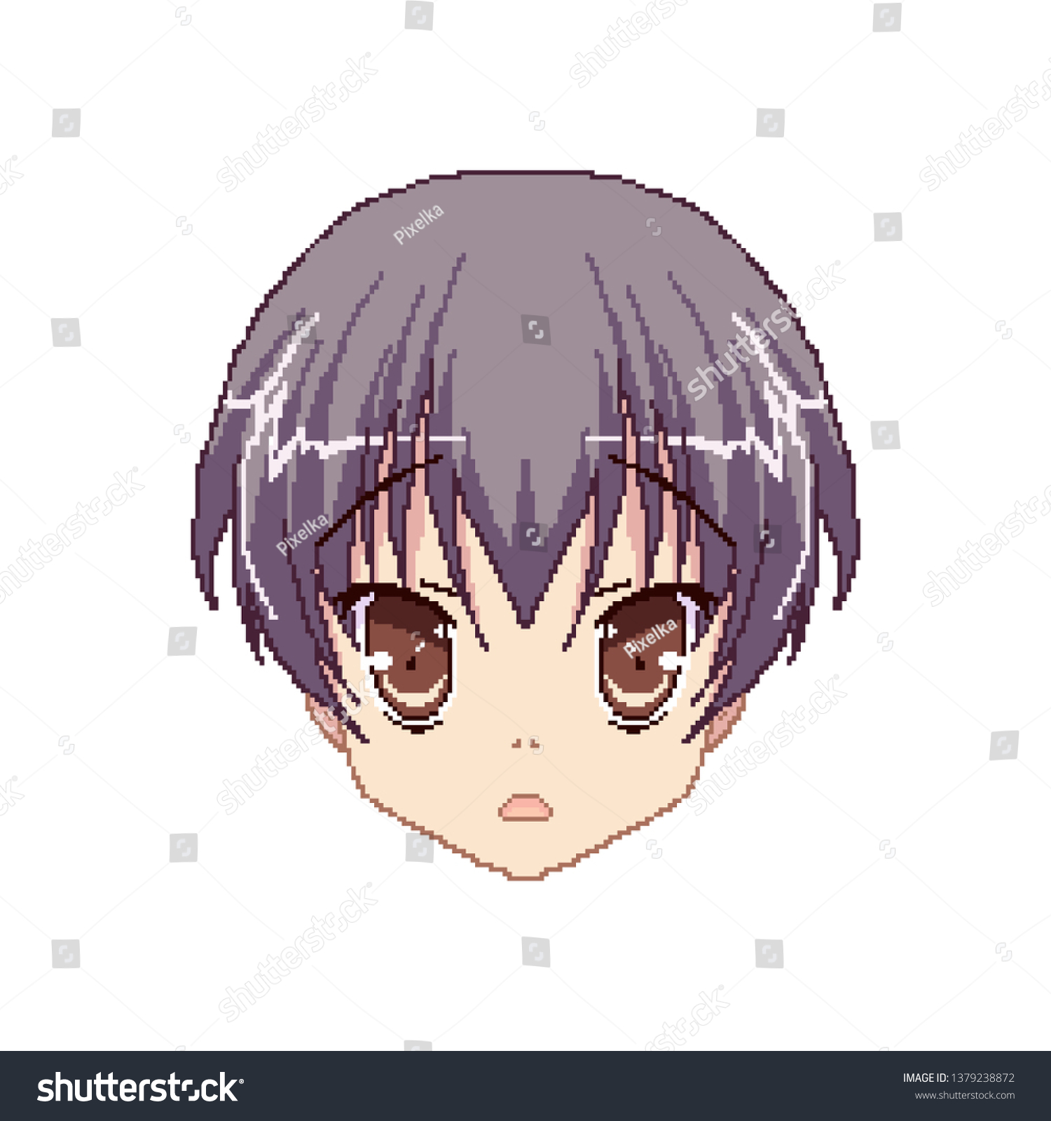 Pixel Art Anime Girls Face Squares Stock Vector (Royalty Free ...