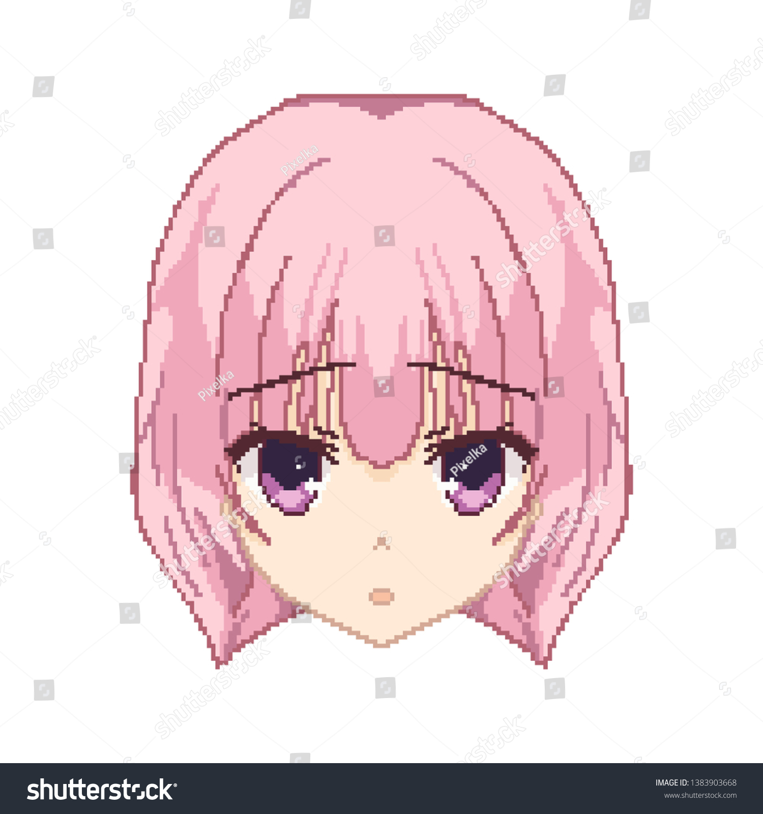 Pixel Art Anime Girl Head