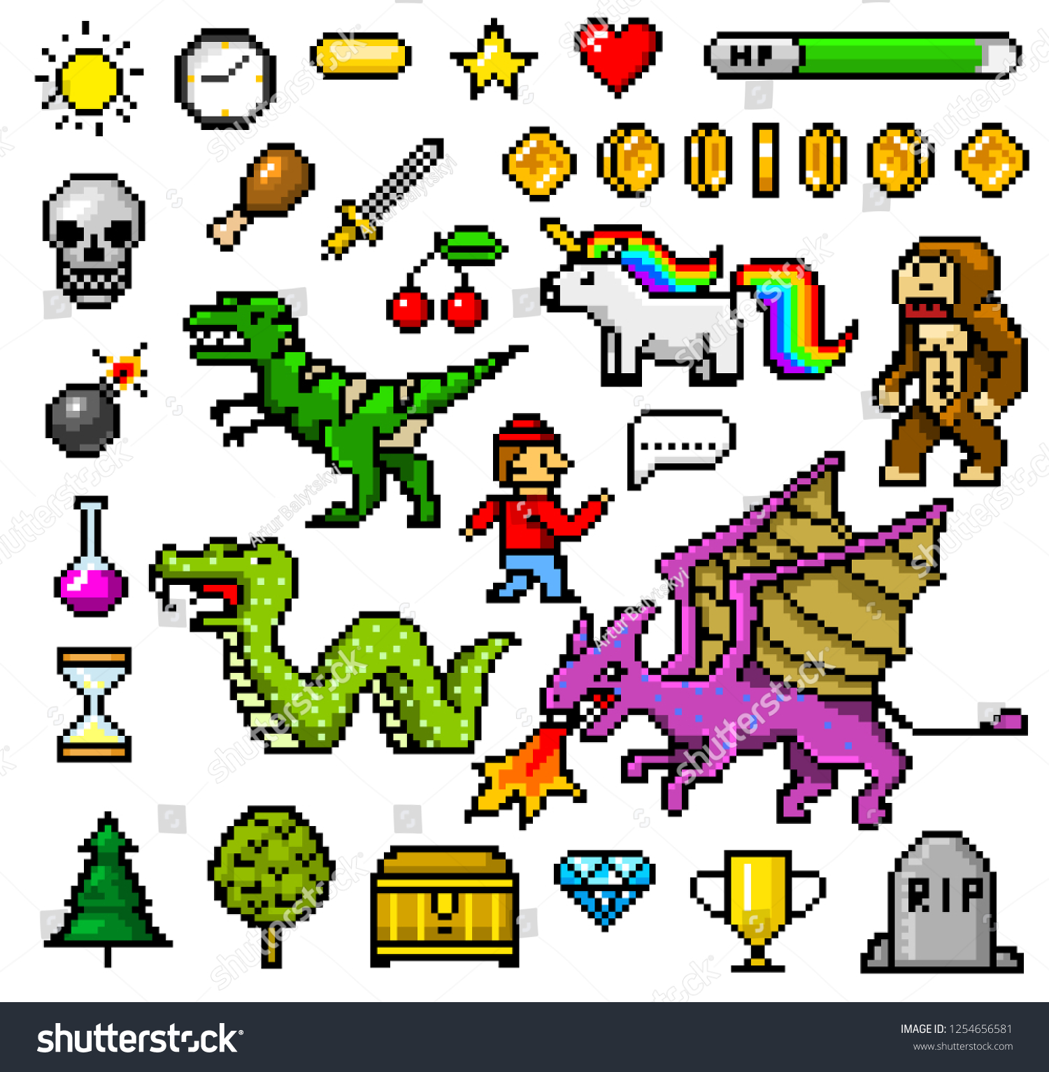 Pixel Art 8 Bit Objects Retro 库存矢量图（免版税）1254656581 Shutterstock 1181