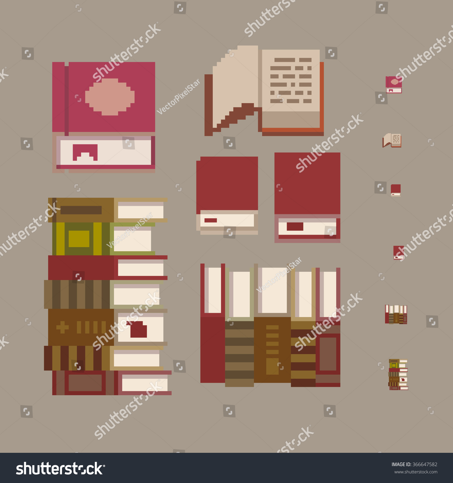 Pixel Art Book Set Isolated On Stock Vector Royalty Free