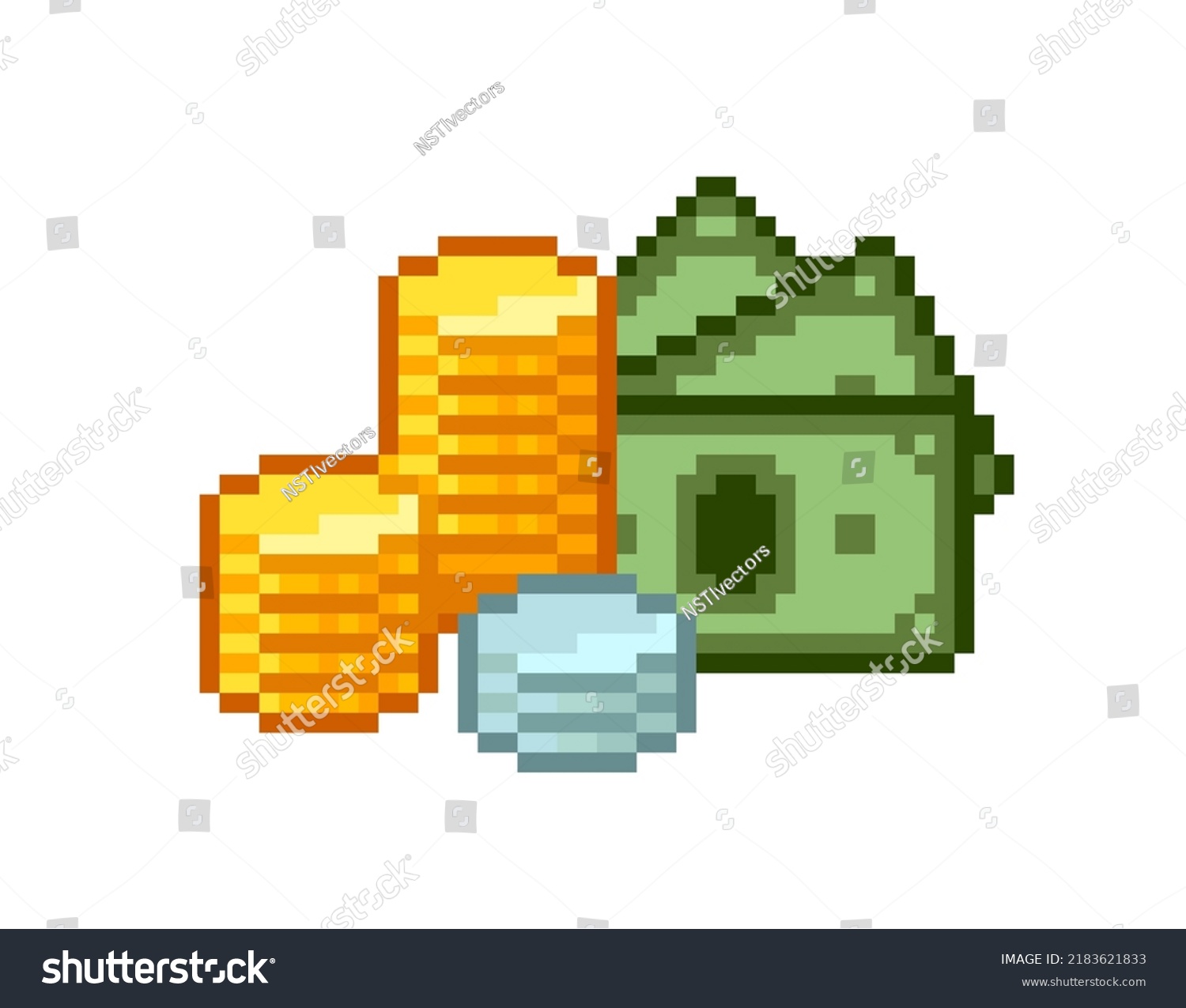 Pixel Art Cash Money Stack Coins Stock Vector (Royalty Free) 2183621833 ...