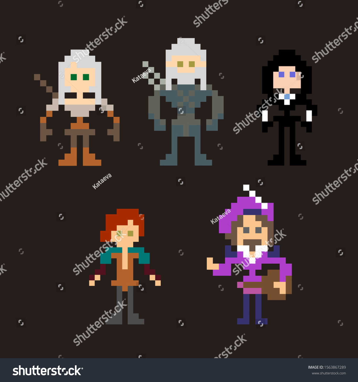 Pixel Art Characters Witcher Universe Stock Vector Royalty Free