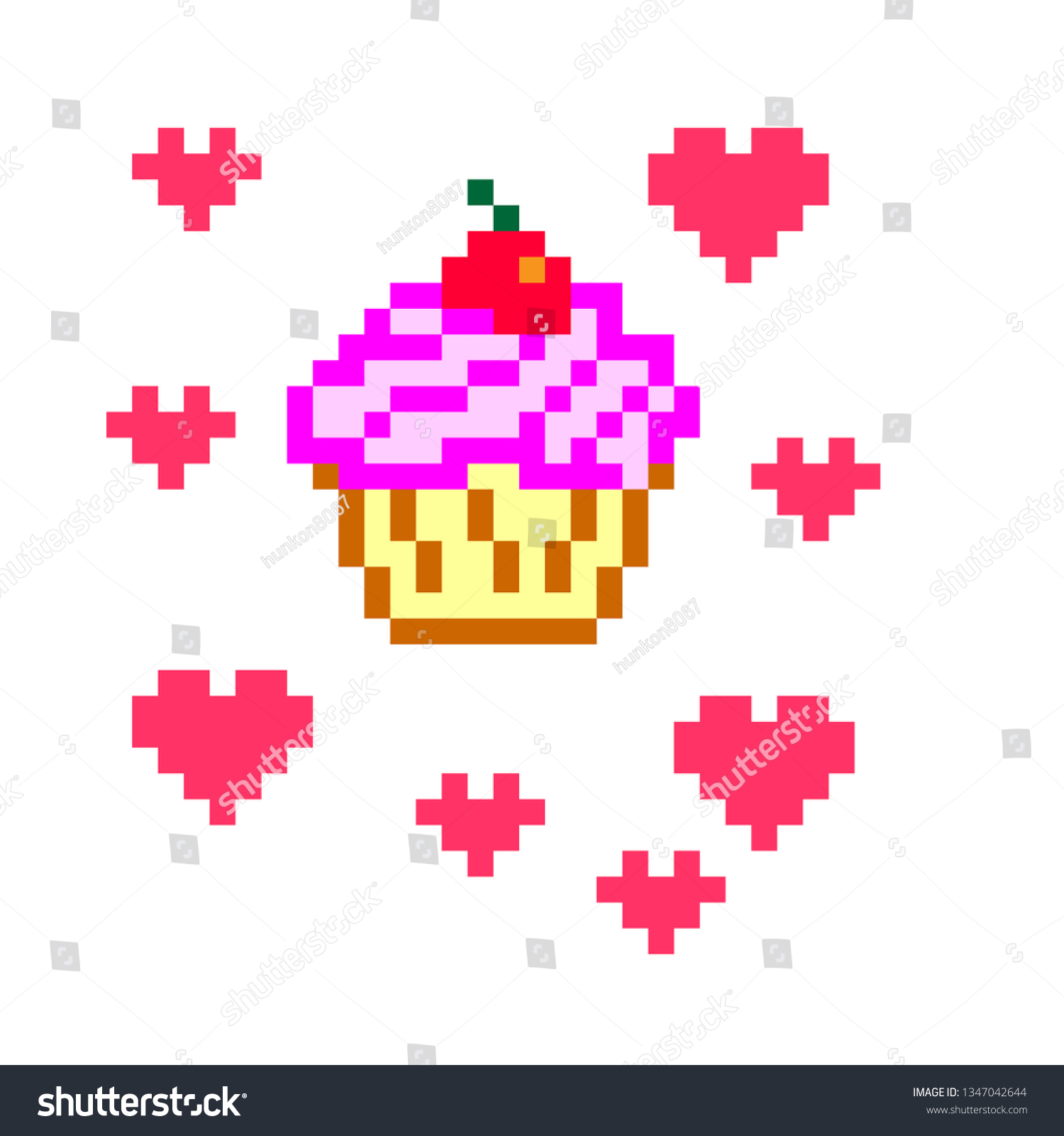 Pixel Art Cupcake: เวกเตอร์สต็อก (ปลอดค่าลิขสิทธิ์) 1347042644