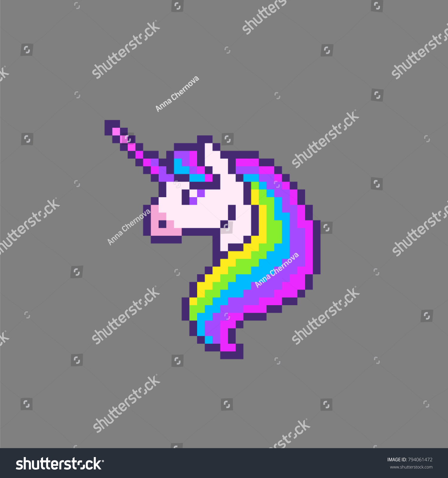 Pixel Art Cute Unicorn Head Vector Stock Vektor Royaltyfri 794061472