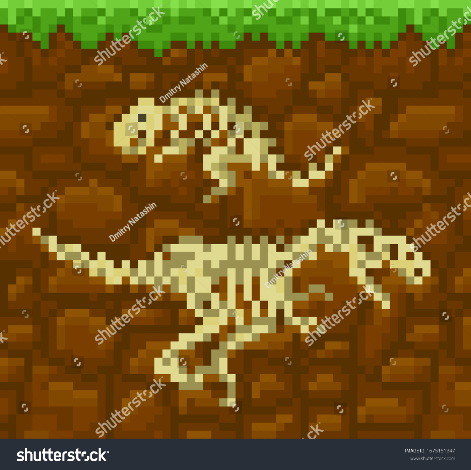 Pixel Art Dinosaur Bones Vector Illustration Stock Vector Royalty Free 1675151347