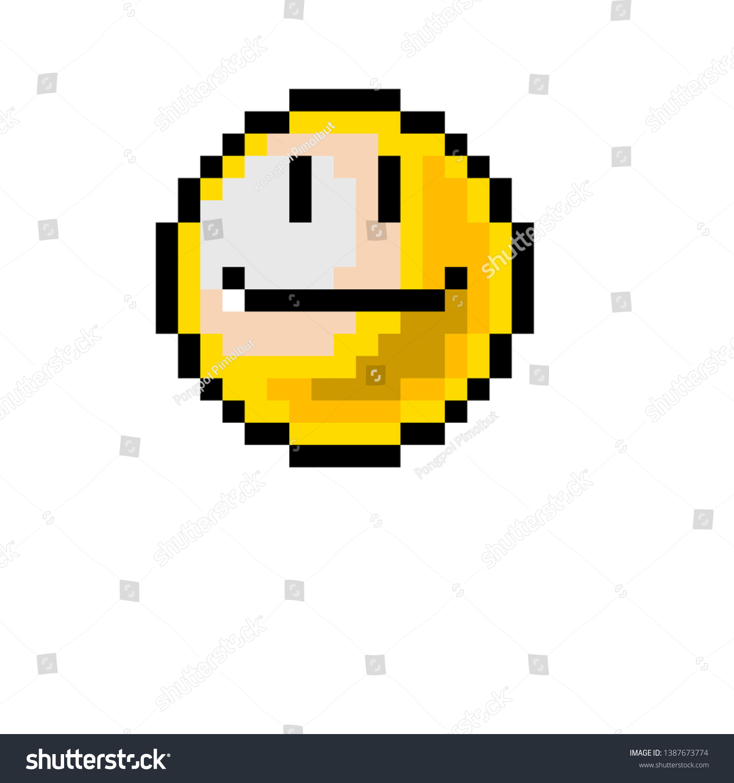 Vektor Stok Pixel Art Emoji Smile Cartoon Tanpa Royalti 1387673774 Shutterstock 0781