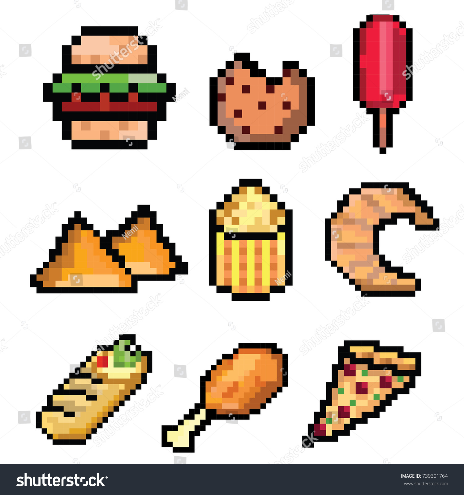 Pixel Art Fast Food Set Pixel Stock Vector 739301764 - Shutterstock