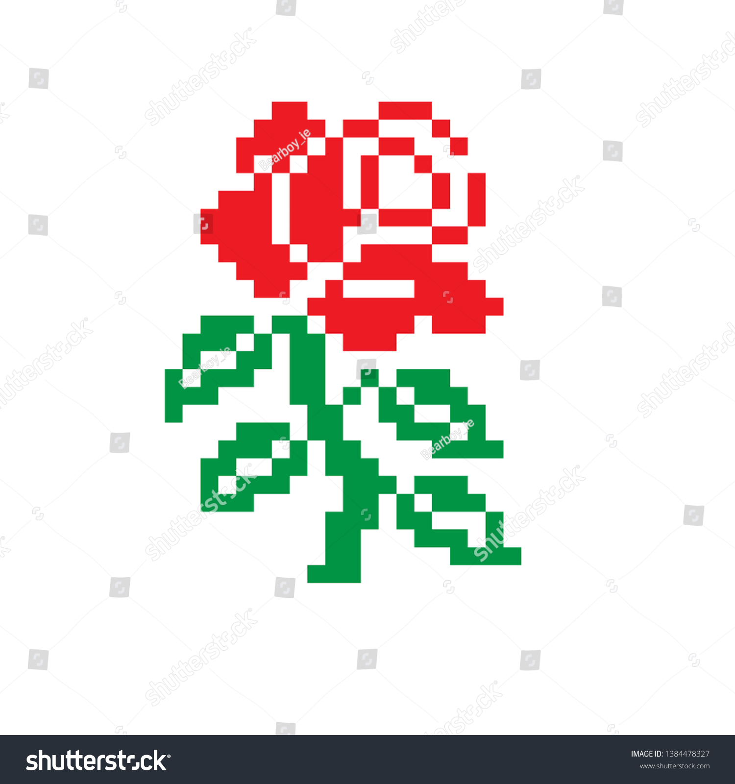 Pixel Art Flower Rose Red Stock Vector (Royalty Free) 1384478327