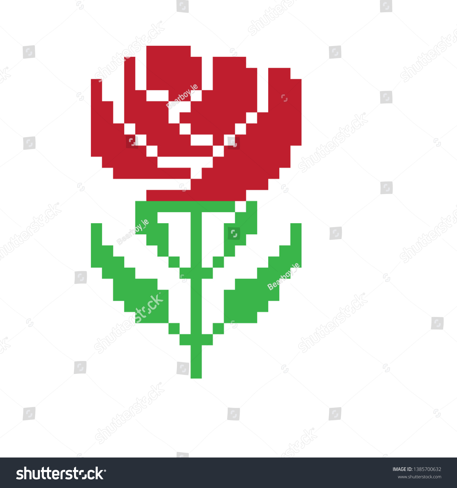 Pixel Art Flower Rose Red Stock Vector (Royalty Free) 1385700632 ...