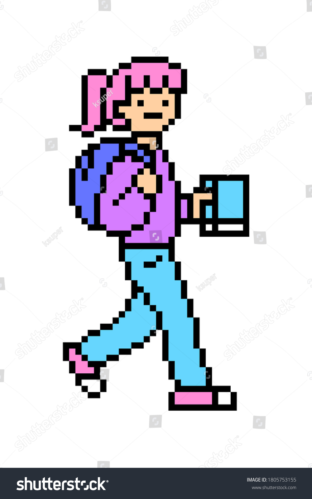 Pixel Art Girl Walking Side View Stock Vektor Royaltyfri 1805753155