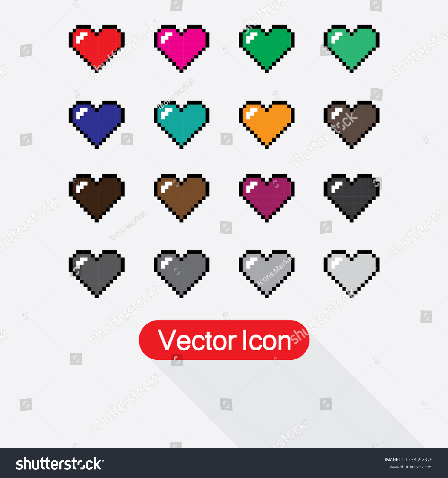 Pixel Art Heart Love You Color Stock Vector (Royalty Free) 1238592379