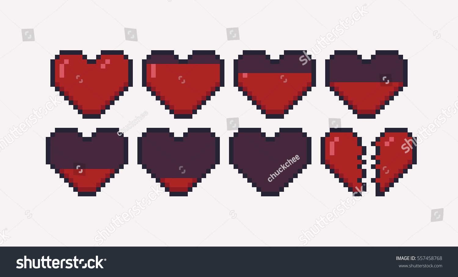 Pixel Art Hearts Different Game Health Stock Vector Royalty Free