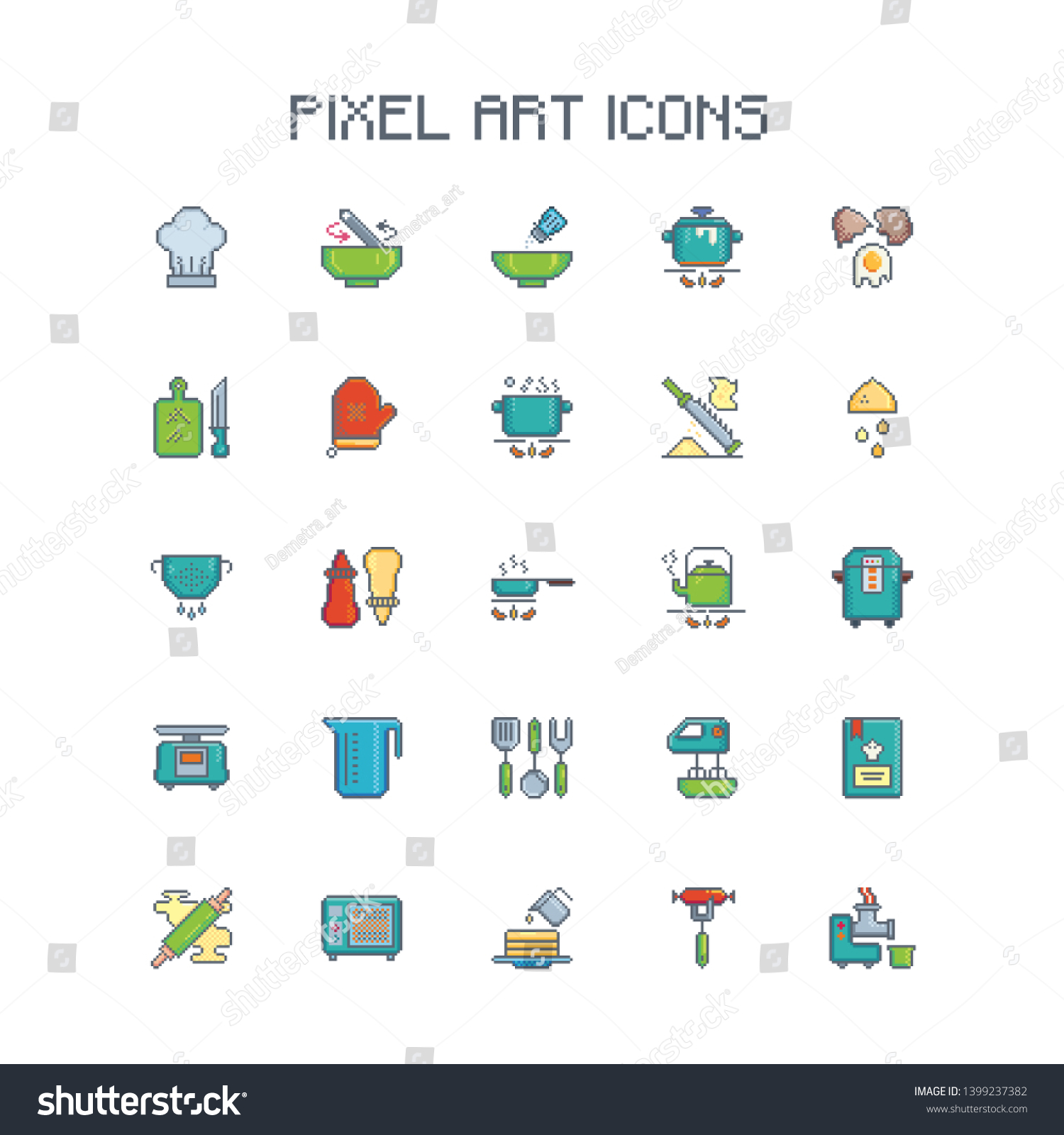 Stock Vector Pixel Art Icon Kitchen Utensil Vector Set Cooking And Kitchen Sign For Web Mobile Design And 1399237382 