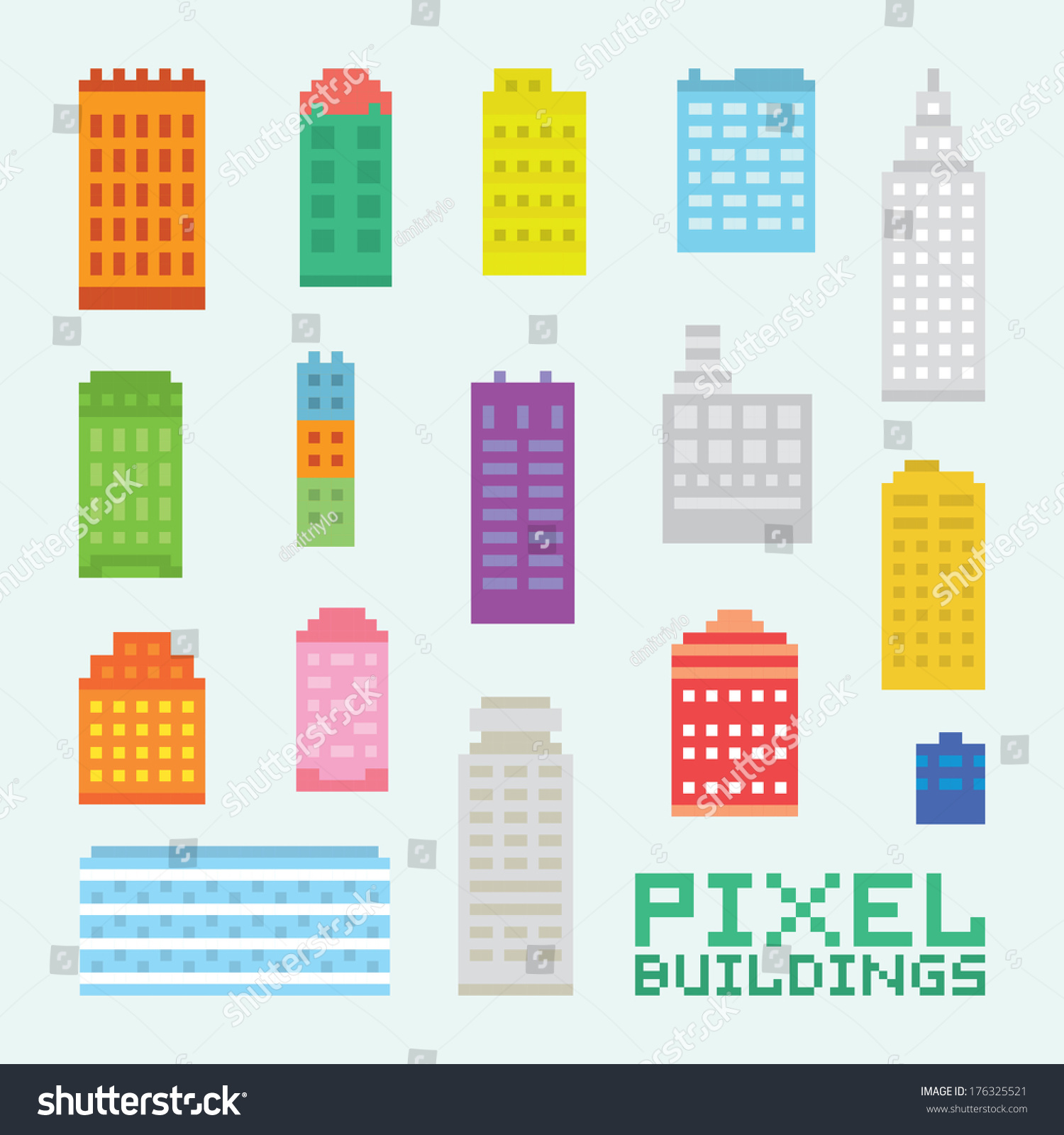 Pixel Art Isolated Buildings Vector Set Stock Vector (Royalty Free ...