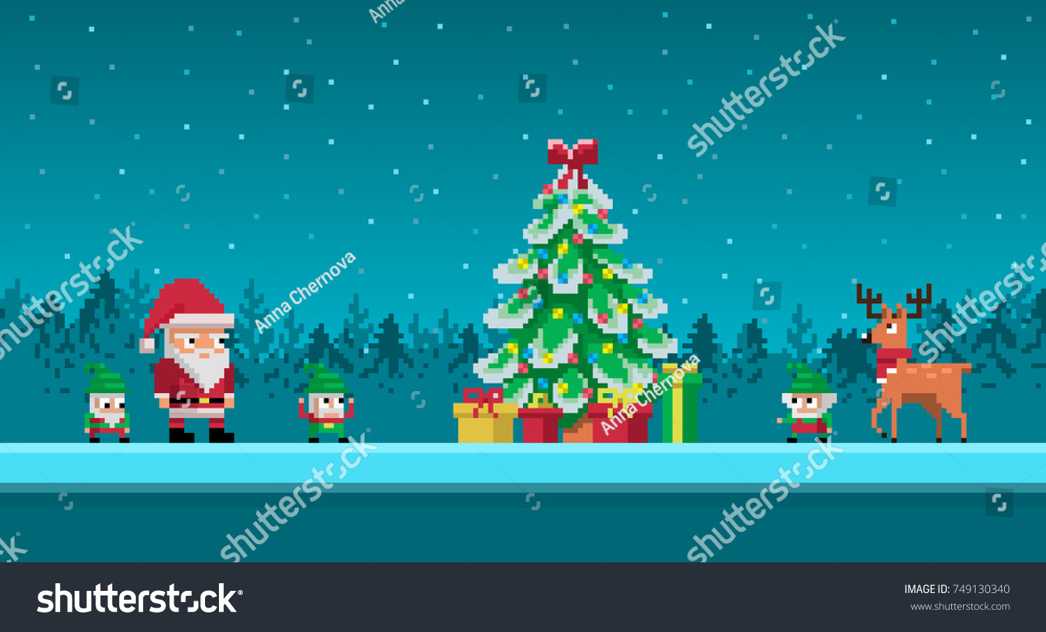 Image Vectorielle De Stock De Pixel Art Scene Avec Santa Claus 749130340