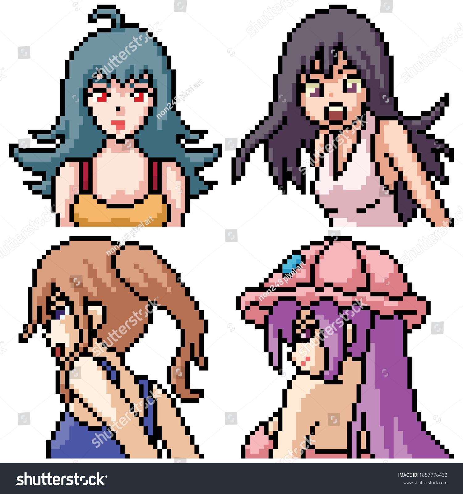 Vektor Stok Pixel Art Set Isolated Lovely Anime Tanpa Royalti Shutterstock