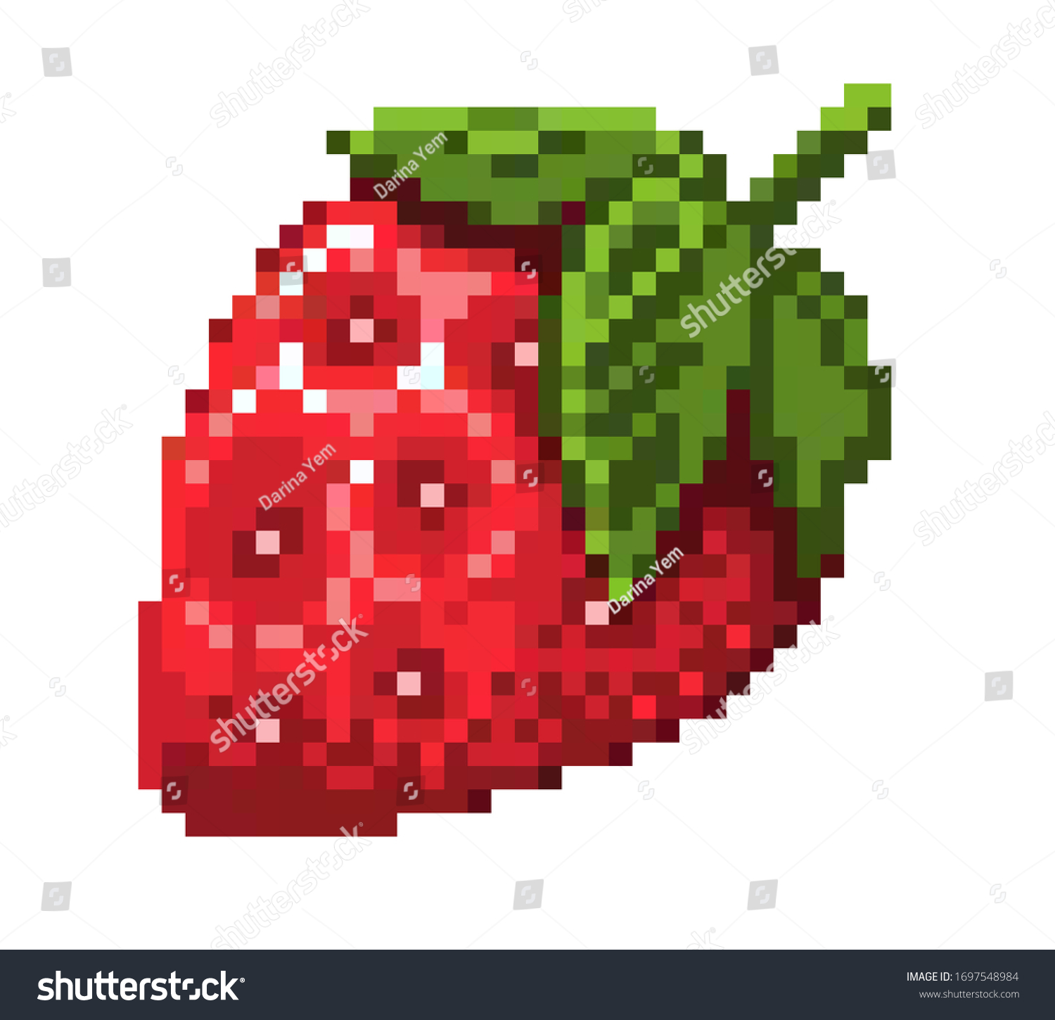 Pixel Art Strawberry Icon 32x32 Pixels Stock Vector Royalty Free
