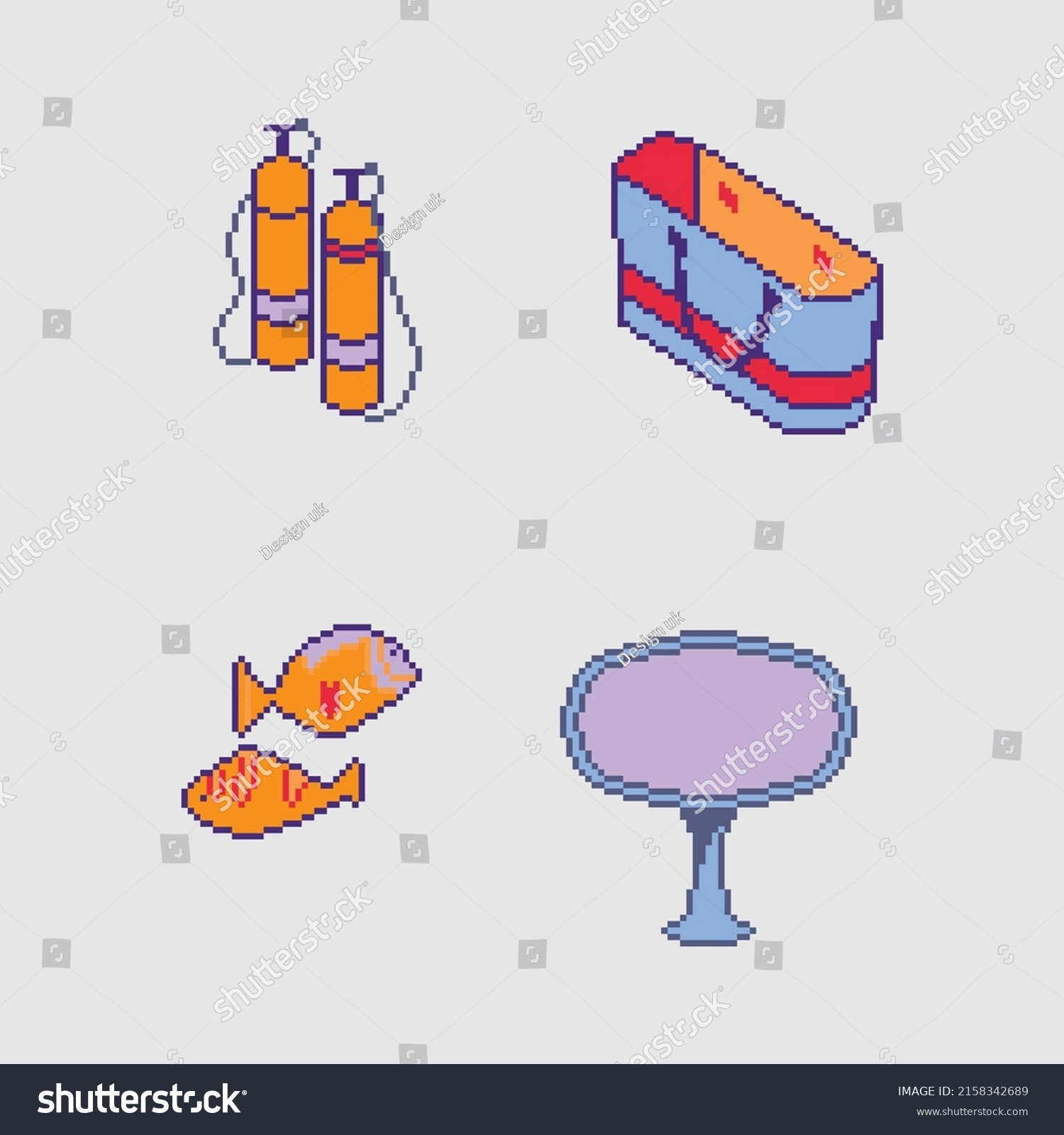 Pixel Art Summer Elements Set Free Stock Vector (Royalty Free ...