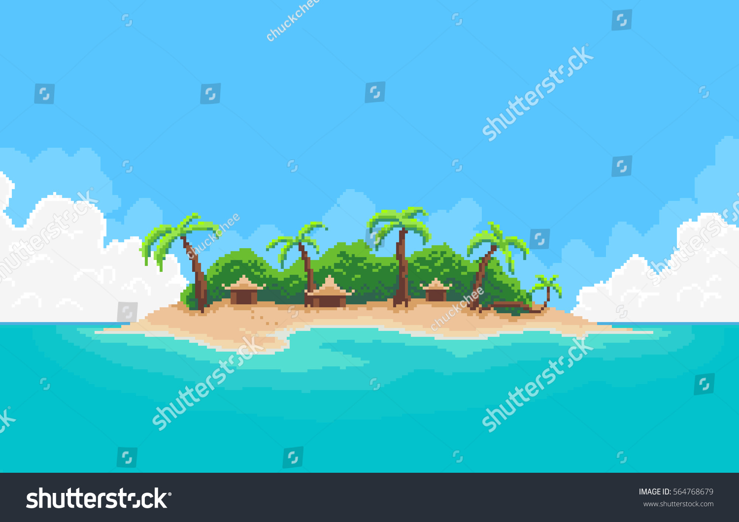 Pixel Art Tropical Island Palm Trees Stock Vector (Royalty Free) 564768679