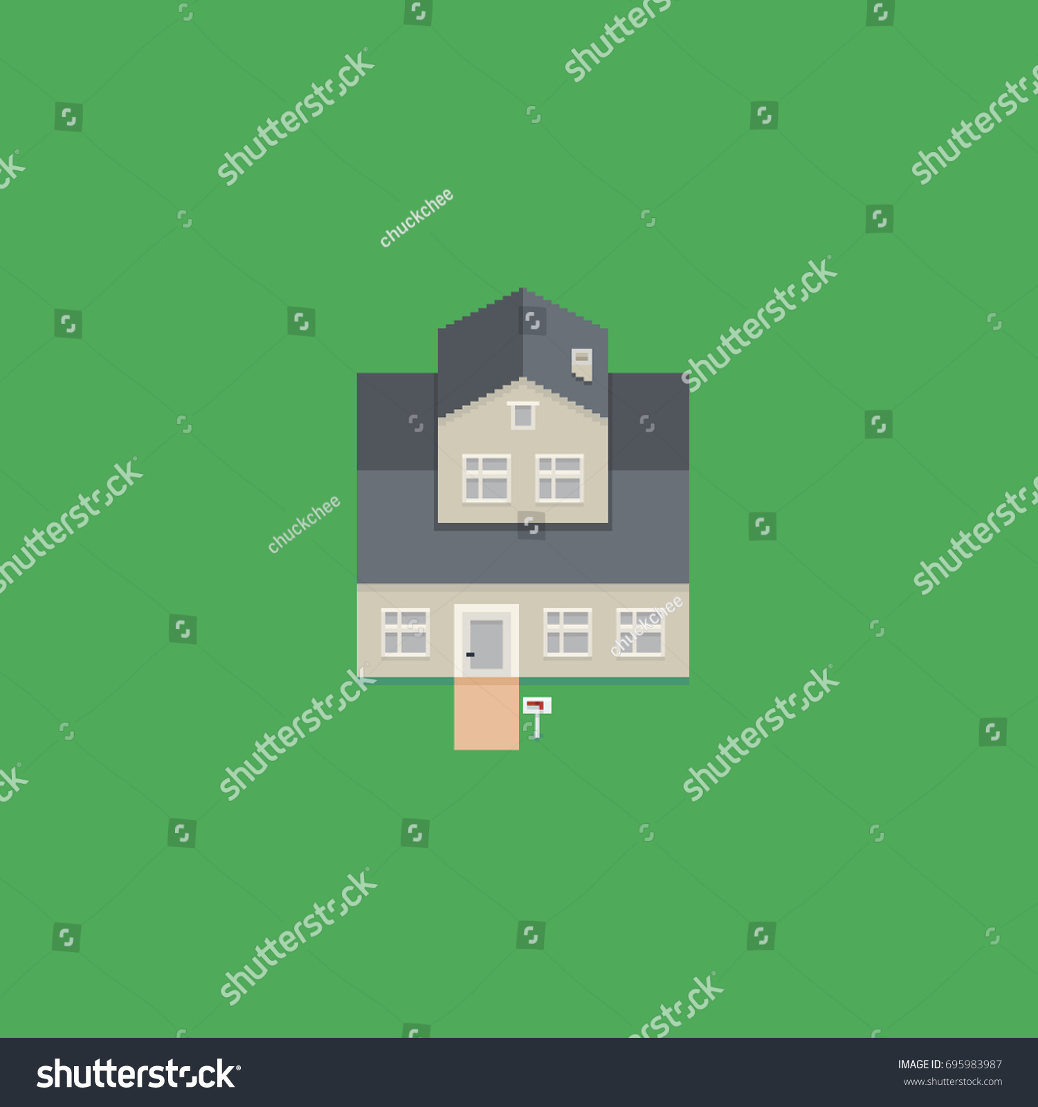 Pixel Art Two Storey House Front Stock Vector (Royalty Free) 695983987 ...