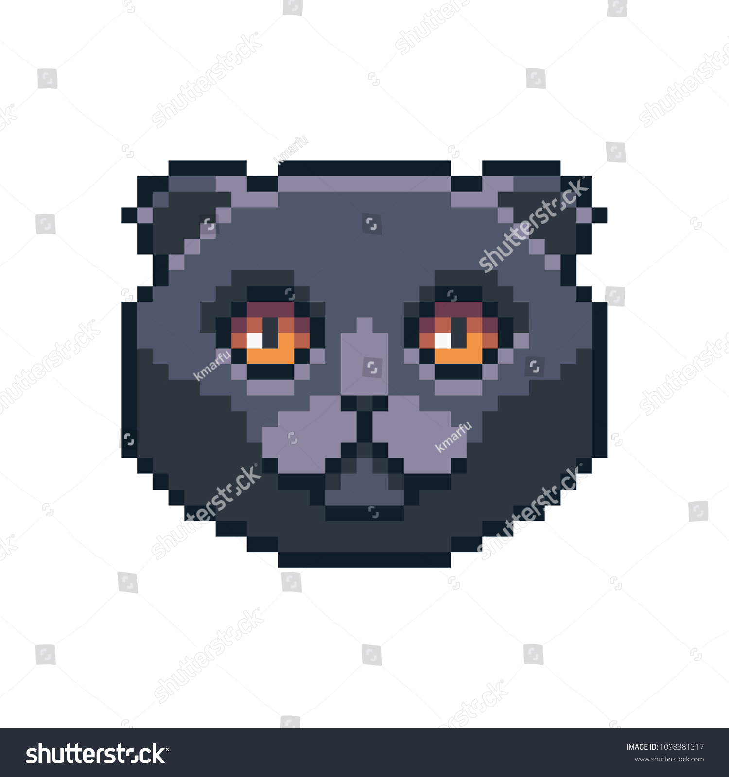 Pixel Art Vector Scottish Fold Cat Stock Vector Royalty Free 1098381317
