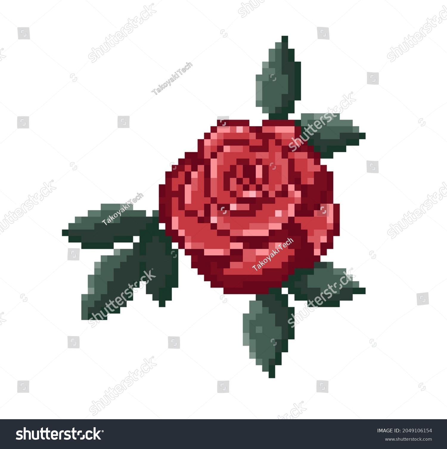 Pixel Art Vintage Rose 8 Bit Stock Vector (Royalty Free) 2049106154