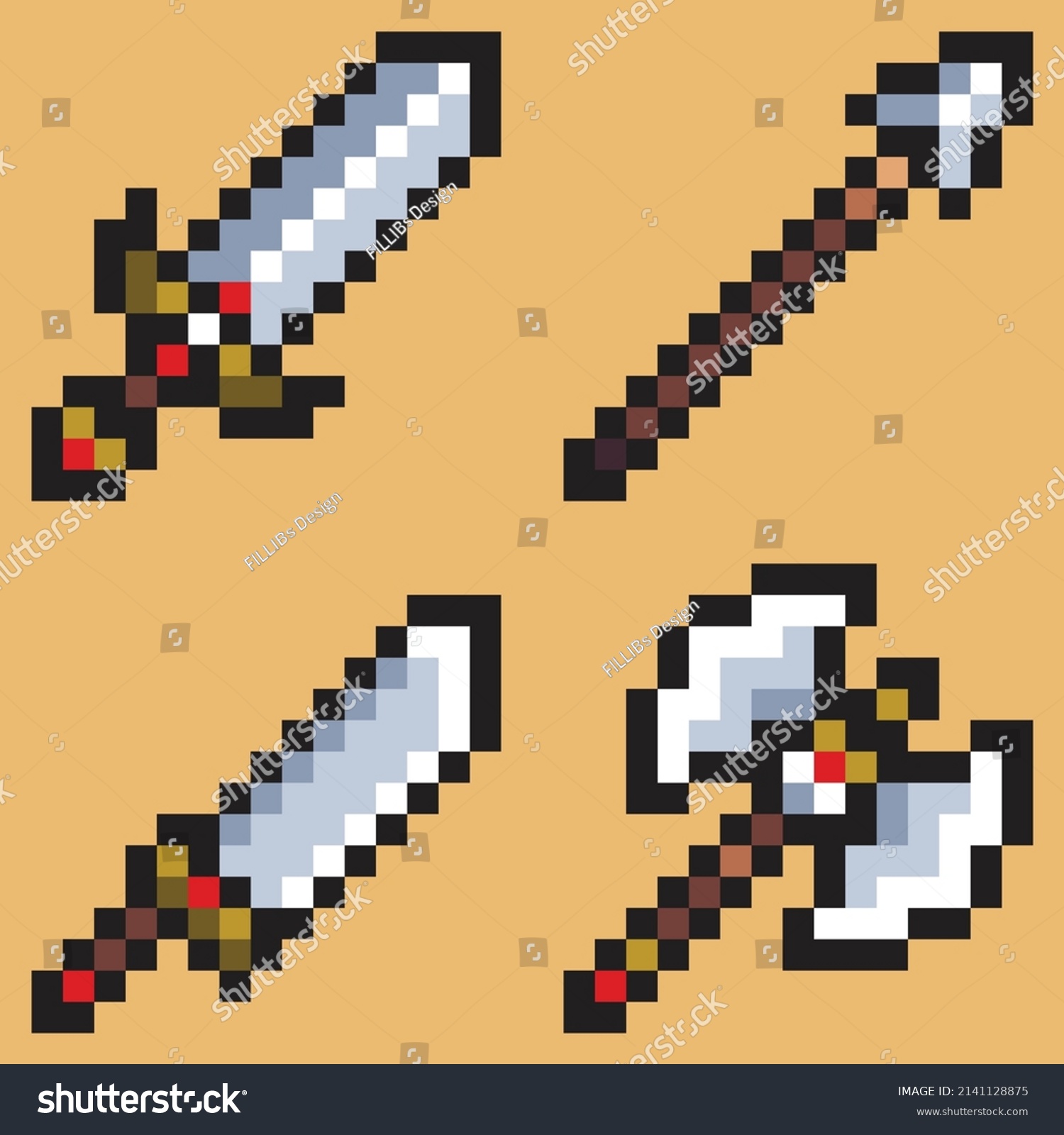 Pixel Art Weapon Rpg Game Stock Vector (Royalty Free) 2141128875 ...