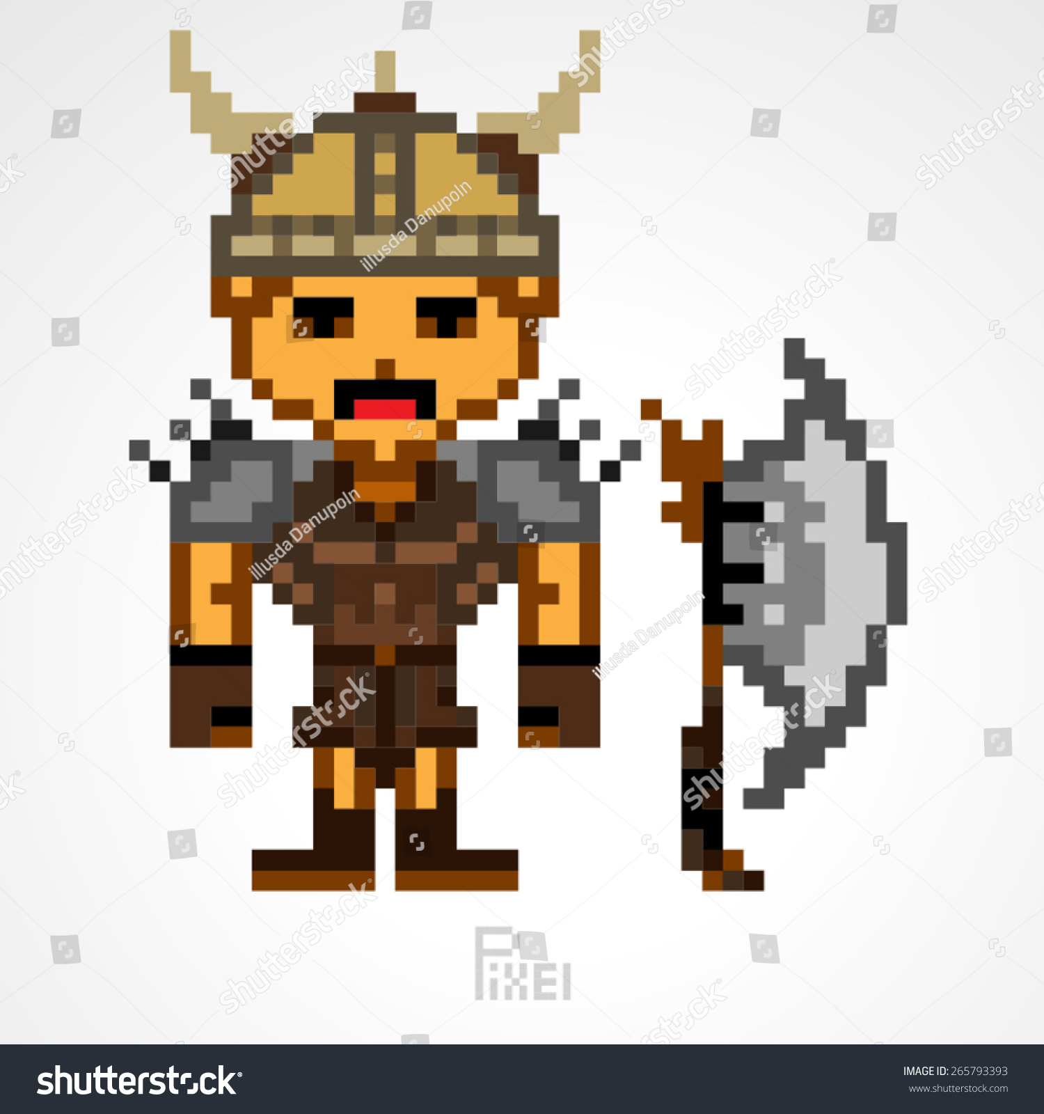 Pixel Character Fighter Viking With Great Axe Vector - 265793393 ...