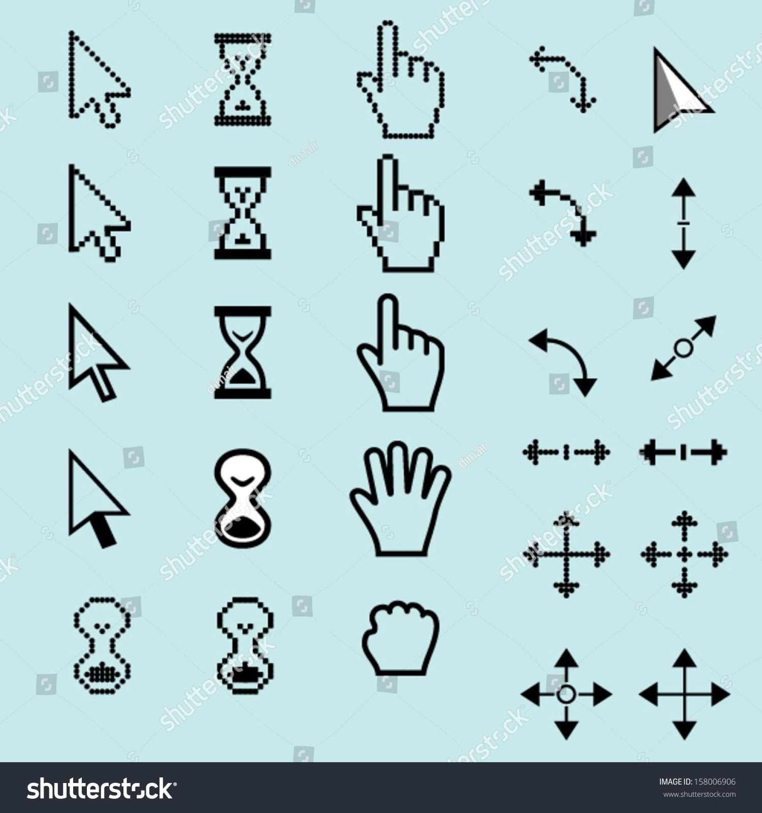 Pixel Cursors. Arrow. Hourglass. Hand. Rotate. Scale. Move Stock Vector ...