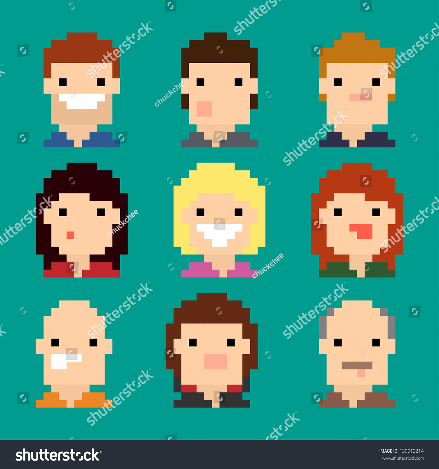 Pixel Faces Stock Vector Illustration 139012214 : Shutterstock