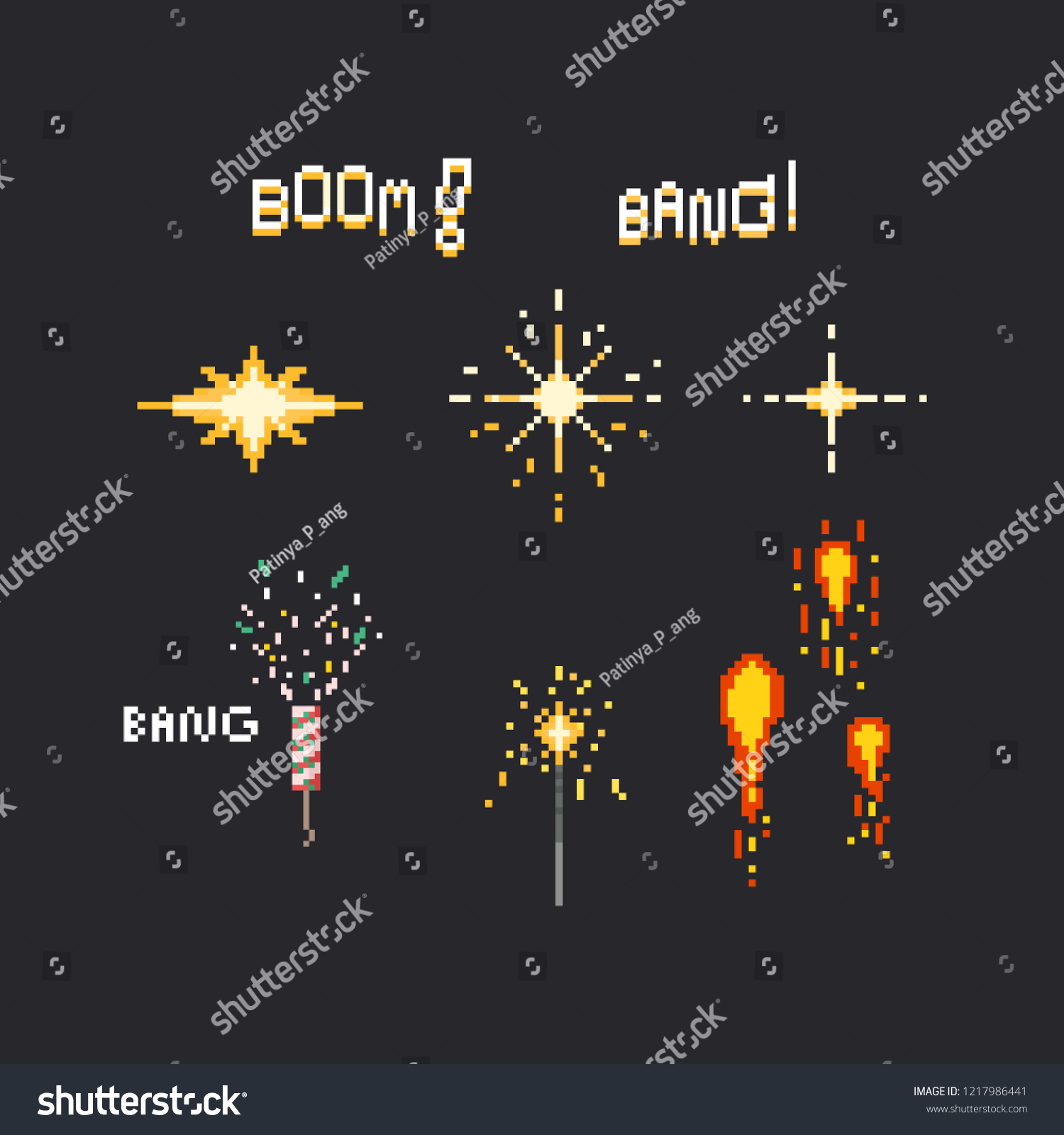 Pixel Firework Set 8 Bit Stock Vector (Royalty Free) 1217986441